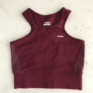 Stronger Athletic Activewear Signature Racer Back Crop Top Burgundy Sz S